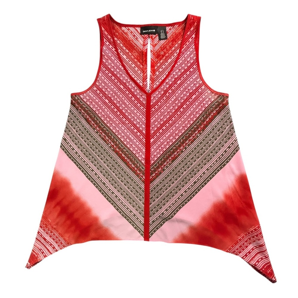 DKNY Jeans Tank Top Womens Size M Red Pink Gray Sleeveless Blouse Lightweight